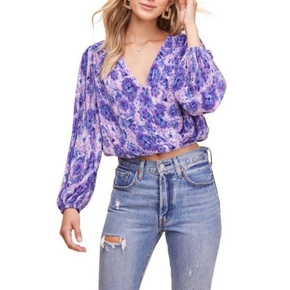 Astr Tops - Pleated Surplice Long Sleeve Purple Top NWT